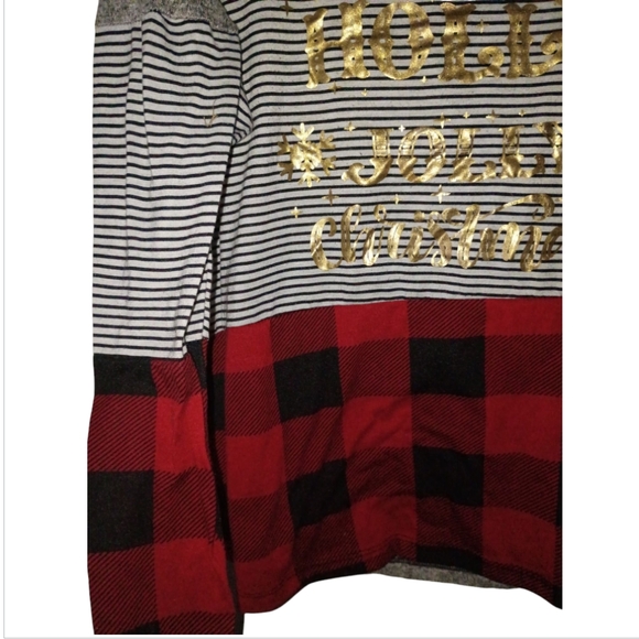 Holiday Jolly Gray and Black Long Sleeve Tees with Striped and Plaid Design Larg - Picture 3 of 8